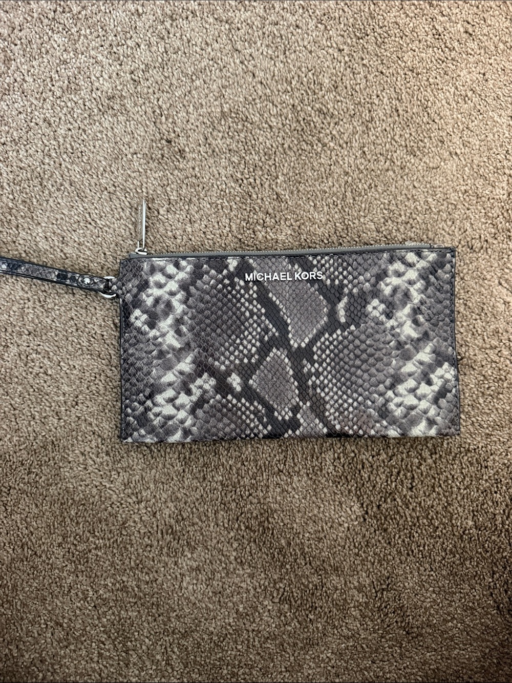 Michael Kors Gray Snake-Print Wristlet Clutch with Black Accents